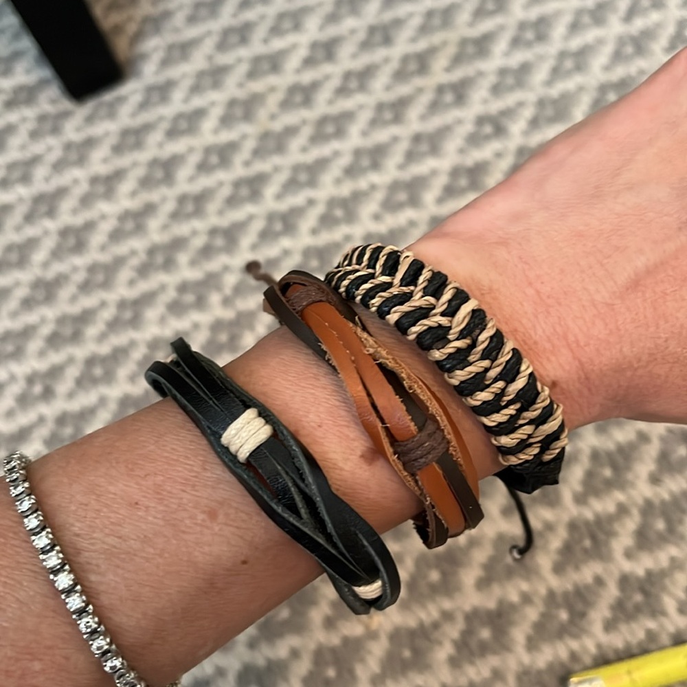 Leather Bracelet Bundle Mens or Womens Black and Brown